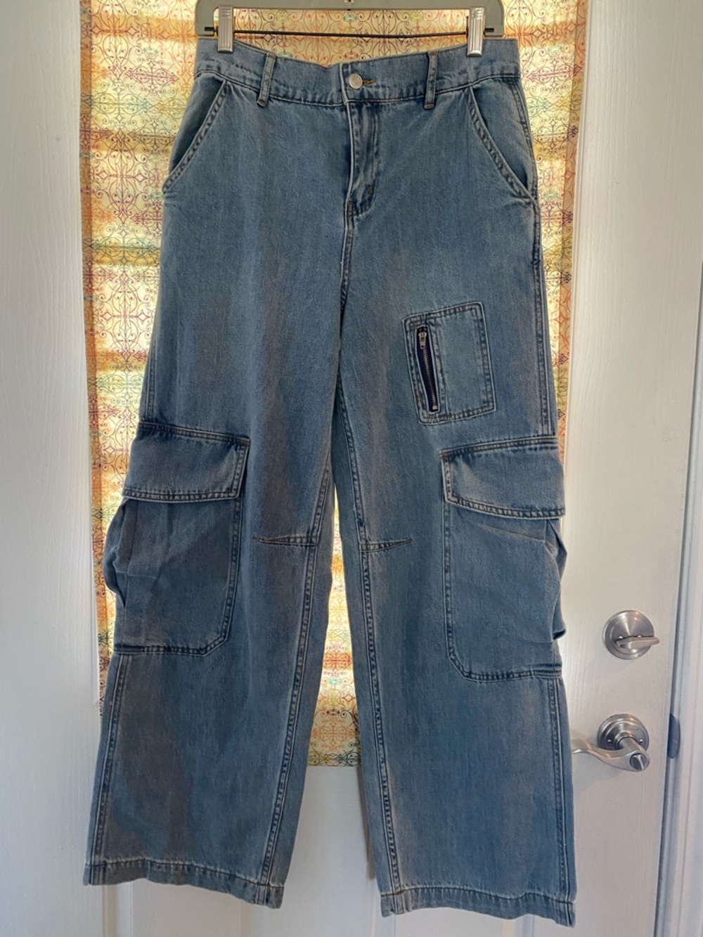 Trendy boutique Denim Wide-Leg Cargo Jeans - Light Blue